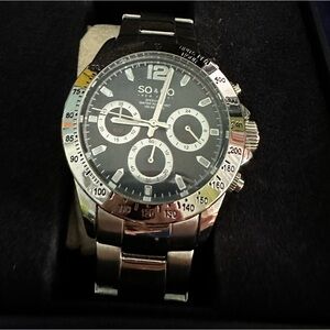 Men's SO & CO Monticello Silver Tone, Black Dial Day/Date Watch, 42mm